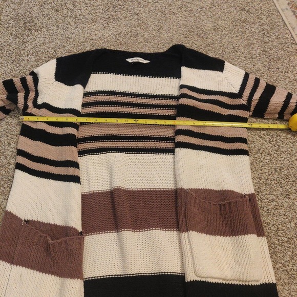 Davi & Dani Women's Cardigan Duster Sweater Neutral Stripe Size M. - Picture 5 of 6